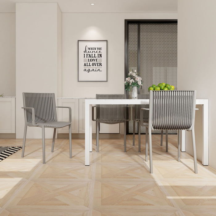 4 Piece Stackable Single Chairs With Vertical Stripe Design For All Weather