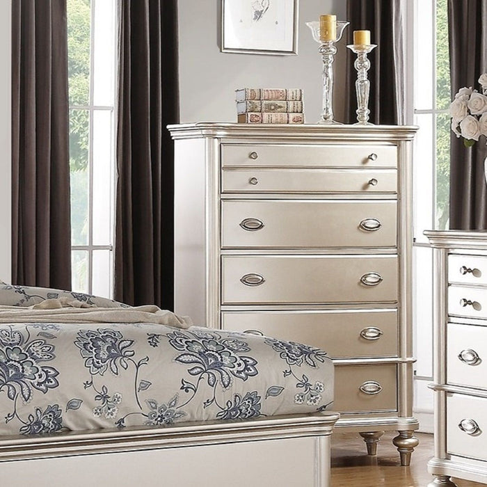 Bedroom Furniture Chest Of Drawers, 5 Drawer Storage - Champagne / Silver / Gray
