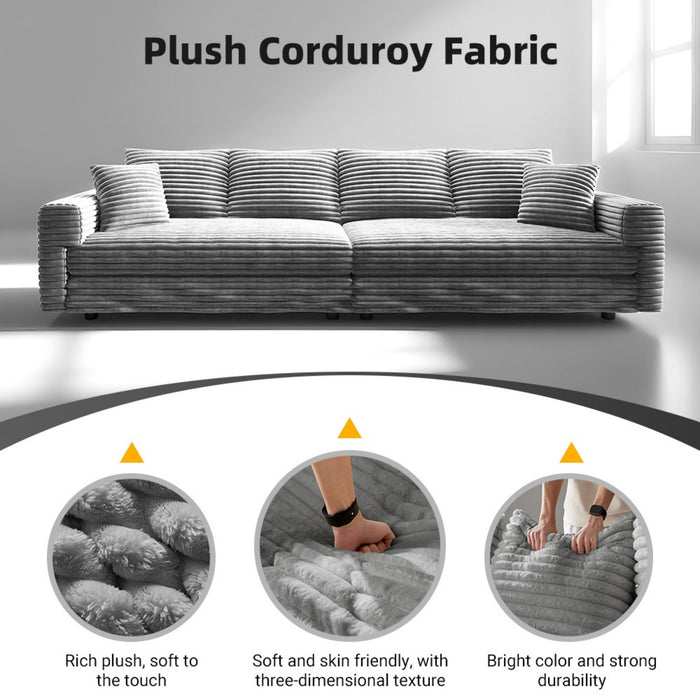 Plush Corduroy 4 Seat Sofa With Soft Pillows And Movable Ottoman