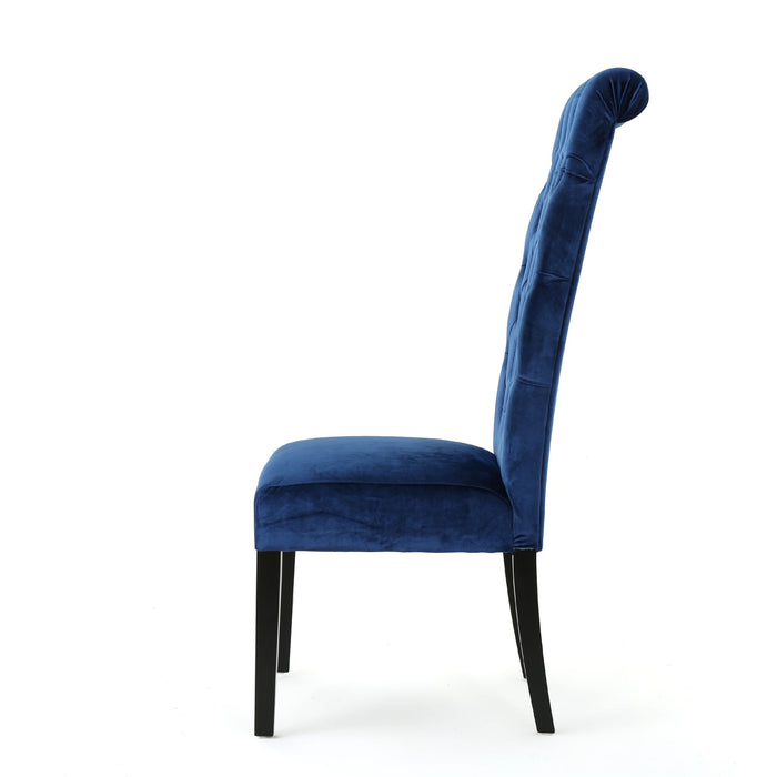 Elegant George Hi Back Dining Chair (Set of 2) With Tufted Velvet - Navy Blue