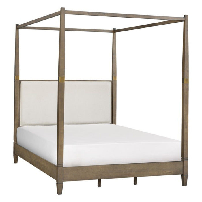 Queen Canopy Bed Frame With Upholstered Headboard - Brown