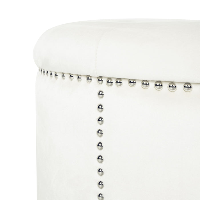 Elegant Round Ottoman Footstool With Studded Rim