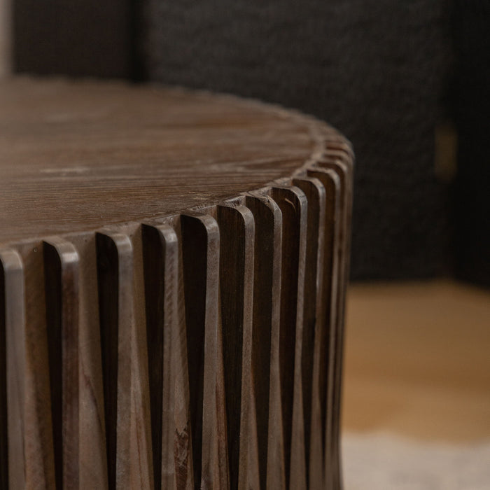 Cylindrical Coffee Table With Vertical Texture Relief