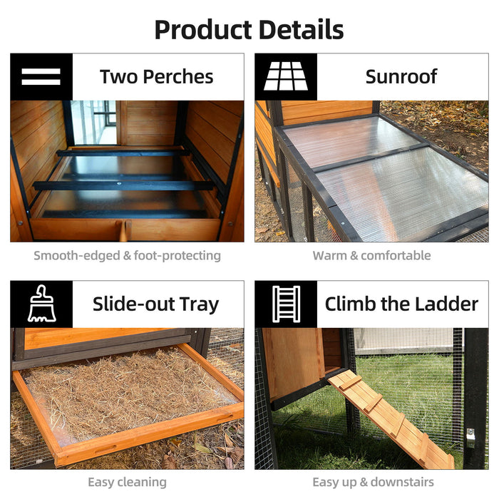 Chicken Coop, Large Outdoor Hen House With Run And Nesting Box Poultry Cage