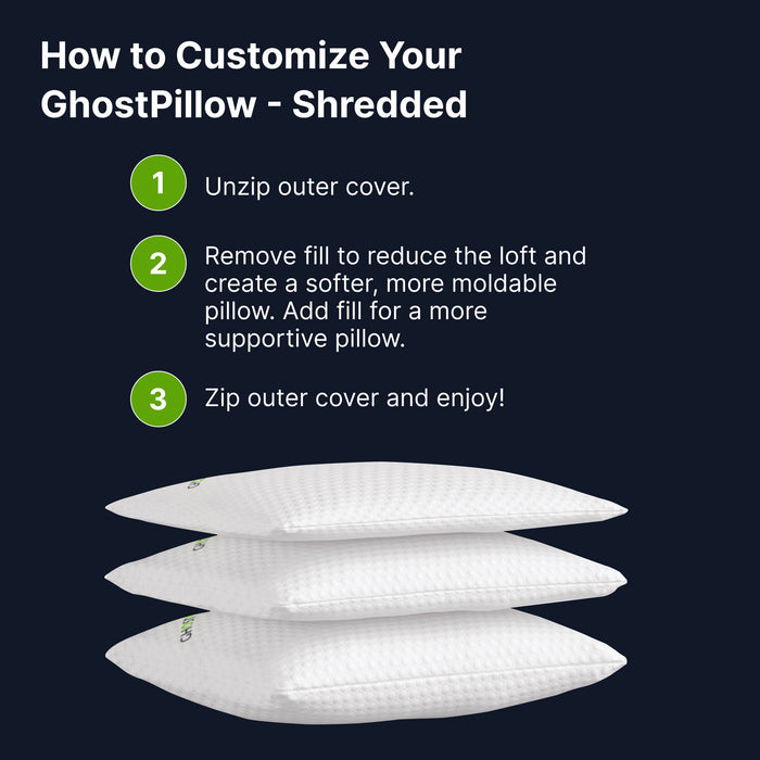 Ghostpillow Shredded - Customizable Soft Fluffy Gel Memory Foam & Siliconized Microfiber Pillow