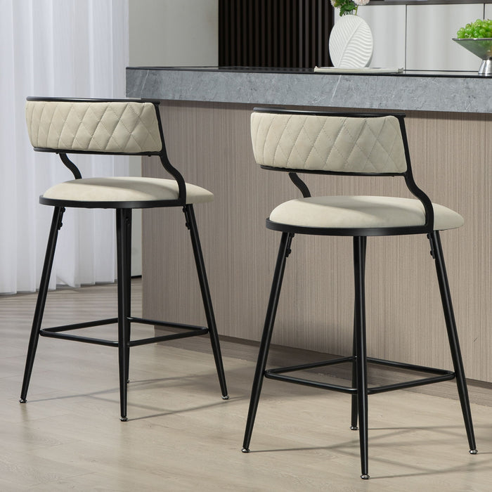 Counter Height Bar Stools With Powder Coating Base And Footrest (Set of 2) - Beige
