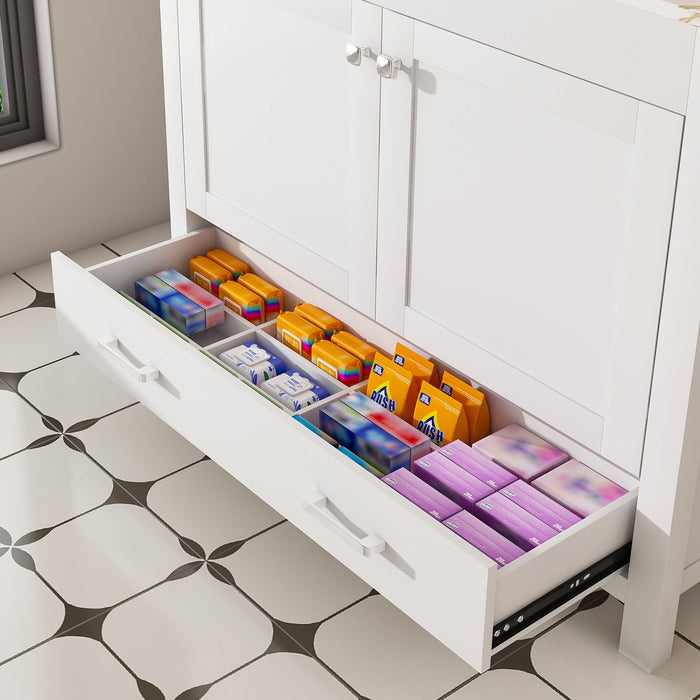 43" Bathroom Vanity, Multi Functional Cabinet, Doors And Drawer - White