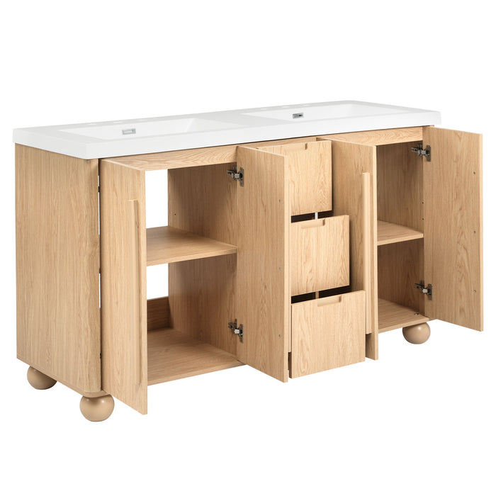 Double Sink Bathroom Vanity With Sinks, Soft Close Doors & 3 Drawers - Wood