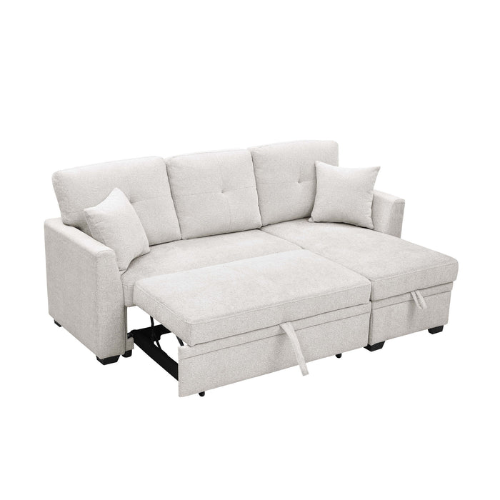 Upholstered Sectional & Pull Out Bed And Chaise Storage - Beige