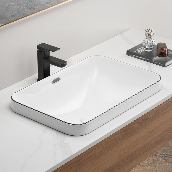 Undermount Bathroom Sink, Vessel Basin For Vanity Countertop - Milk White / Black