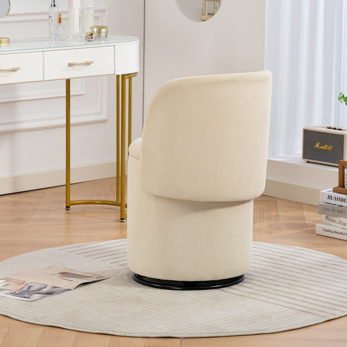 Barrel Chair, Built In Storage, 360° Swivel - Beige