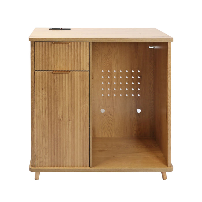Fluted Coffee Bar Cabinet With Mini Fridge Space & Charging Station