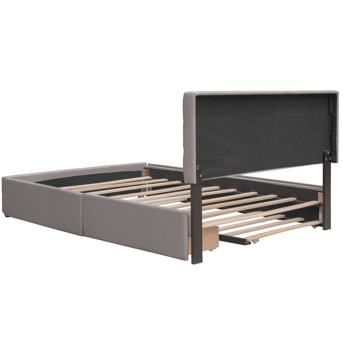 Upholstered Platform Bed With Classic Headboard And Drawers, No Box Spring Needed