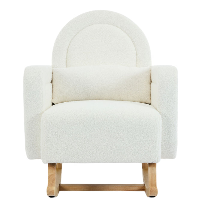 Accent Rocking Chair With Curved Back & Pillow, Base, Ultimate Comfort For Living Room Or Nursery - Cream White