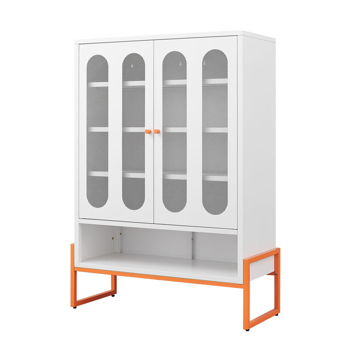 Modern Metal Shoe Cabinet With DoublebSided Mesh Doors And Adjustable Partitions