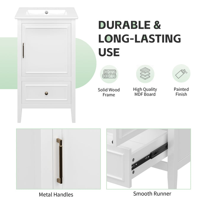 Bathroom Vanity With Sink, Adjustable Feet, 1 Drawer And Door Shelf Storage - White