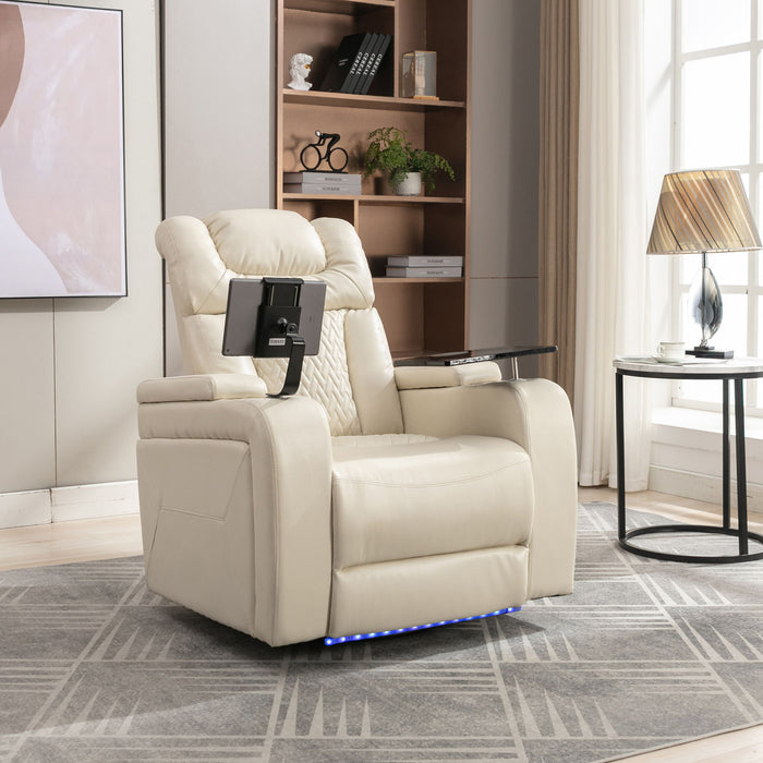 270 Degree Swivel Power Recliner With Tray Table, Phone Holder, Cup Holder, USB Port