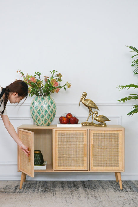 Wooden Accent TV Cabinet With 3 Doors - Brown