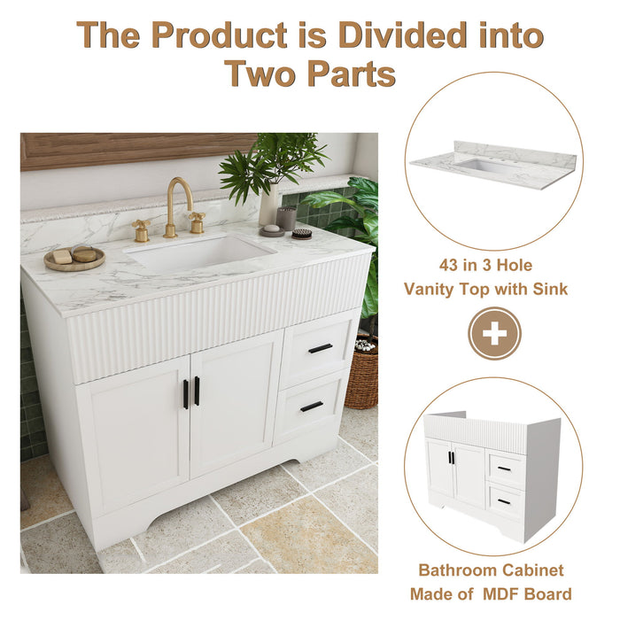 Bathroom Vanity Set, Fluted Cabinet, Soft Close Doors, 3 Faucet Holes, Sink Included - White