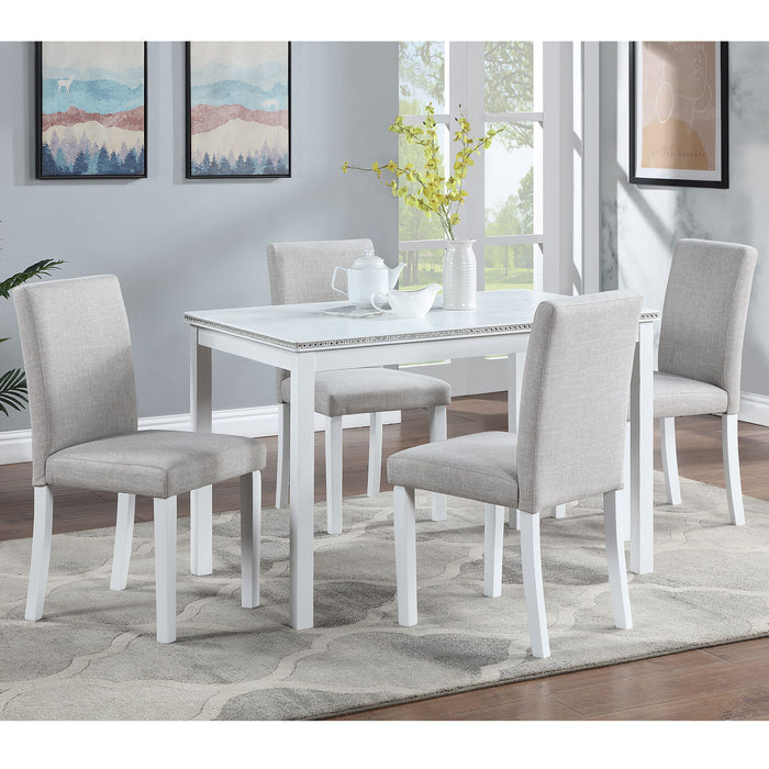 Dining Table Set With Crystal Decoration And Upholstered Chairs