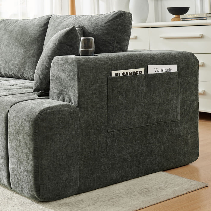 L - Shaped Sectional Sofa With Cup Holders & Side Pockets