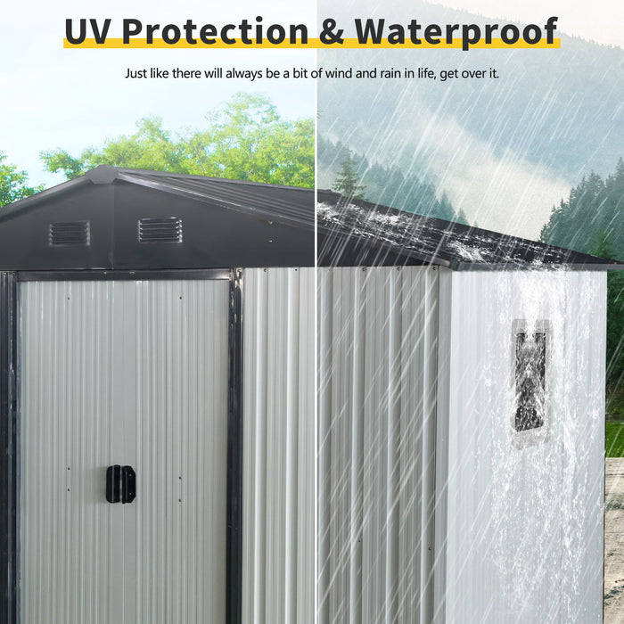 8Ft X 4Ft Outdoor Metal Storage Shed With Window And Metal Foundation For Backyard, Patio, Lawn