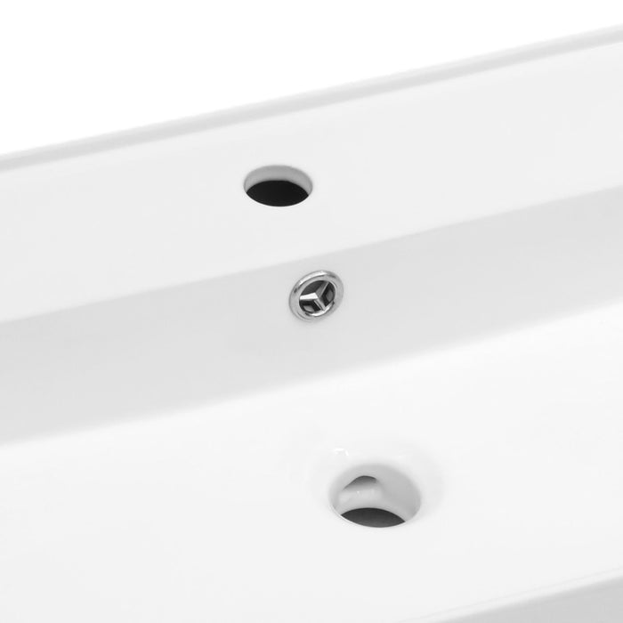 Modern Ceramic Rectangular Wall Mounted Bathroom Sink With Faucet Hole & Overflow