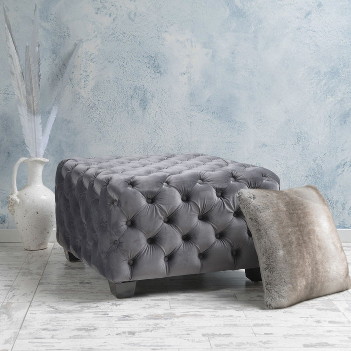 Modern Glam Ottoman With Velvet Upholstery And Button Tufted Design
