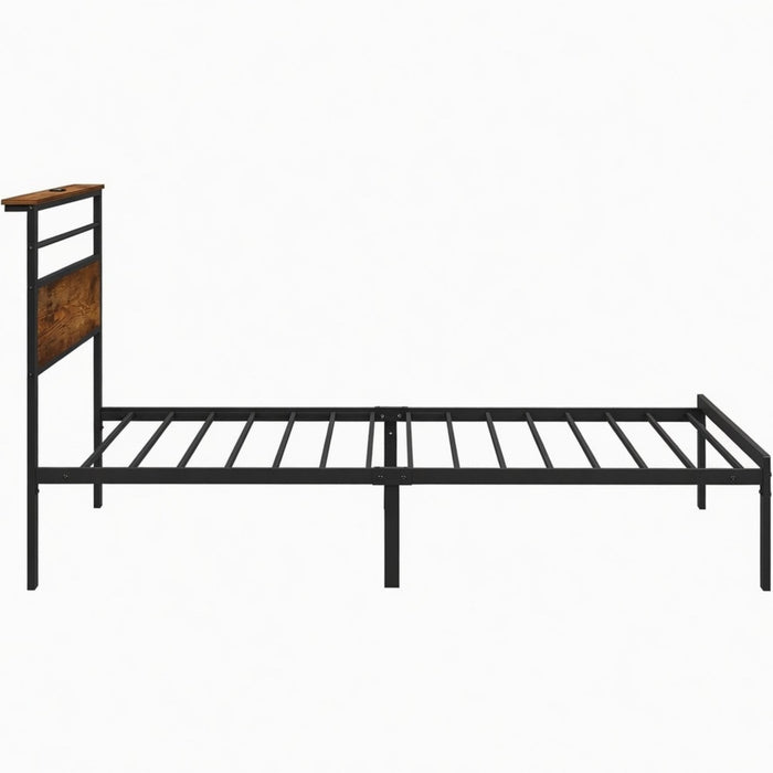 Platform Bed Frame With Charging Station & Headboard Shelves