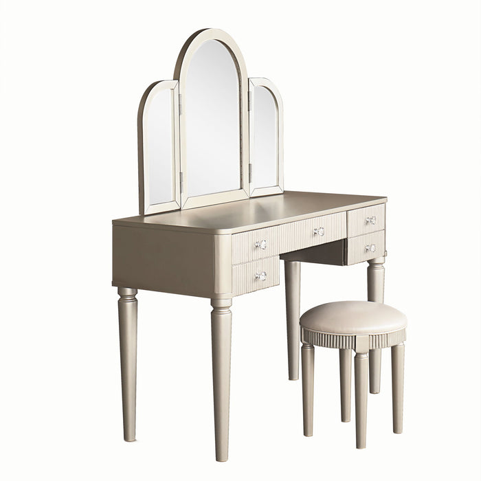 Mirrored Makeup Vanity Table Set With Adjustable Lighting And Storage