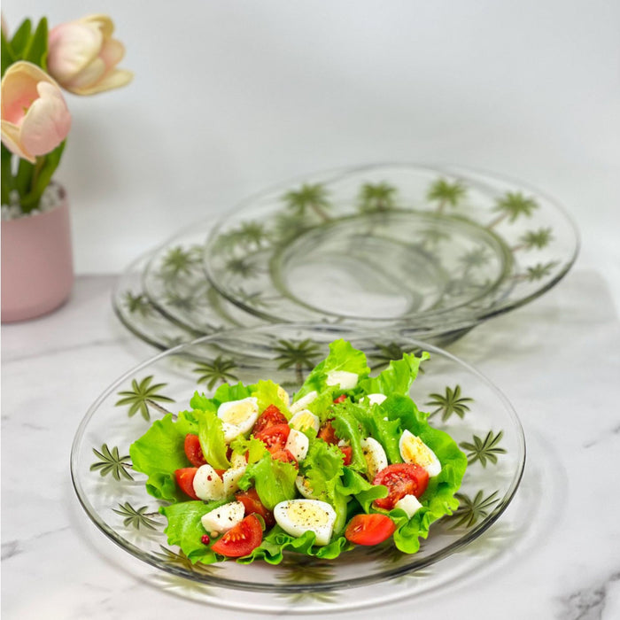 Palm Tree Design 9" Acrylic Dinner Plates (Set of 4) Crystal Clear Reusable Unbreakable Kitchen Plates Bpa Free Dishwasher Safe - Clear
