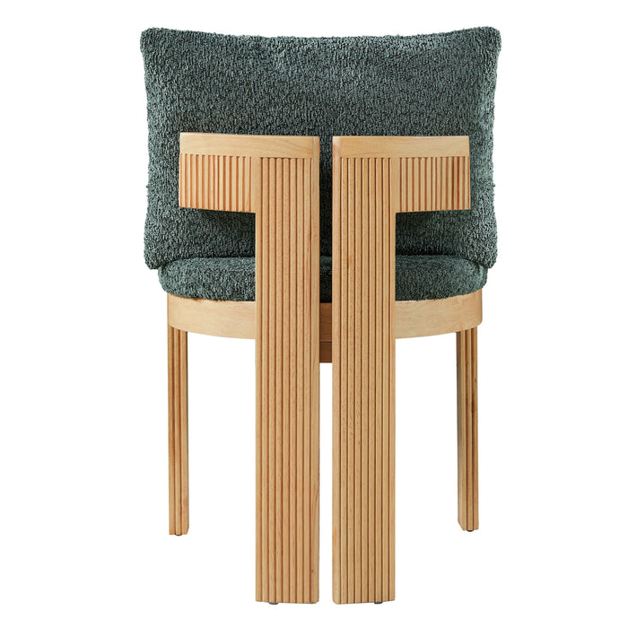5 Piece Indoor Dining Set With Fluted Table Upholstered Chairs - Green / Natural