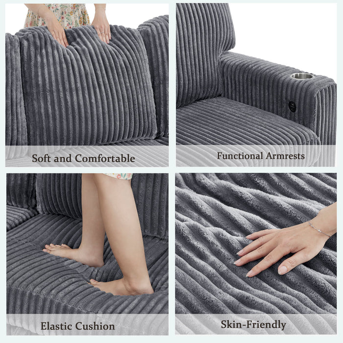 L-Shaped Sofa With Pull Out Sofa Bed With USB