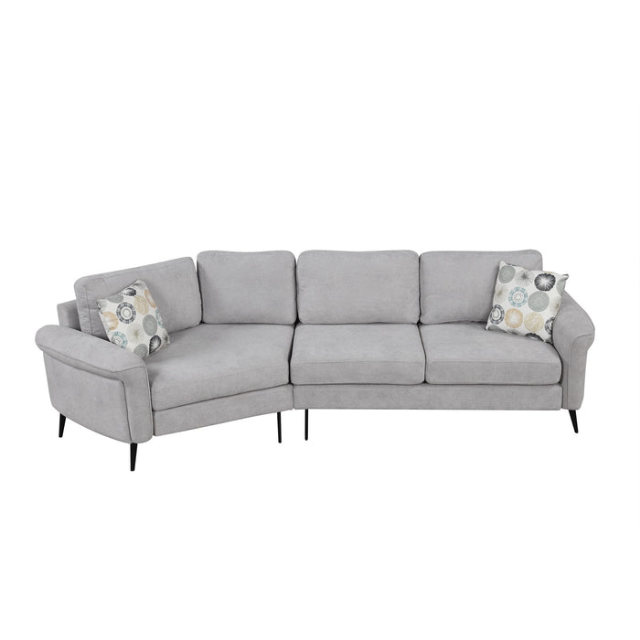 Upholstered 3 Seater Curved Sofa With Printed Pillows Chenille