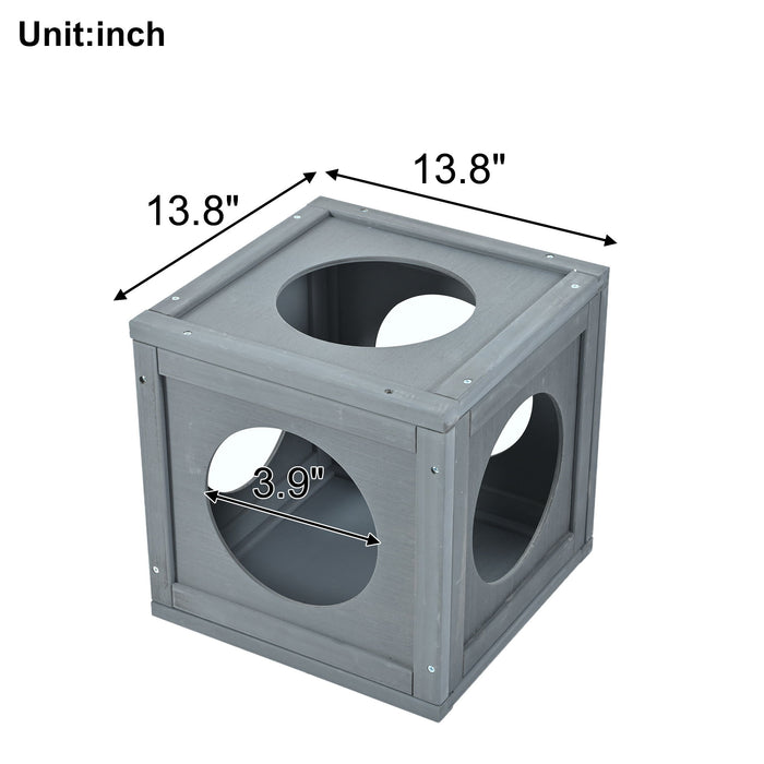 Outdoor Cat House With Shelves And Weather Protection, Removable Wood Boxes - Gray