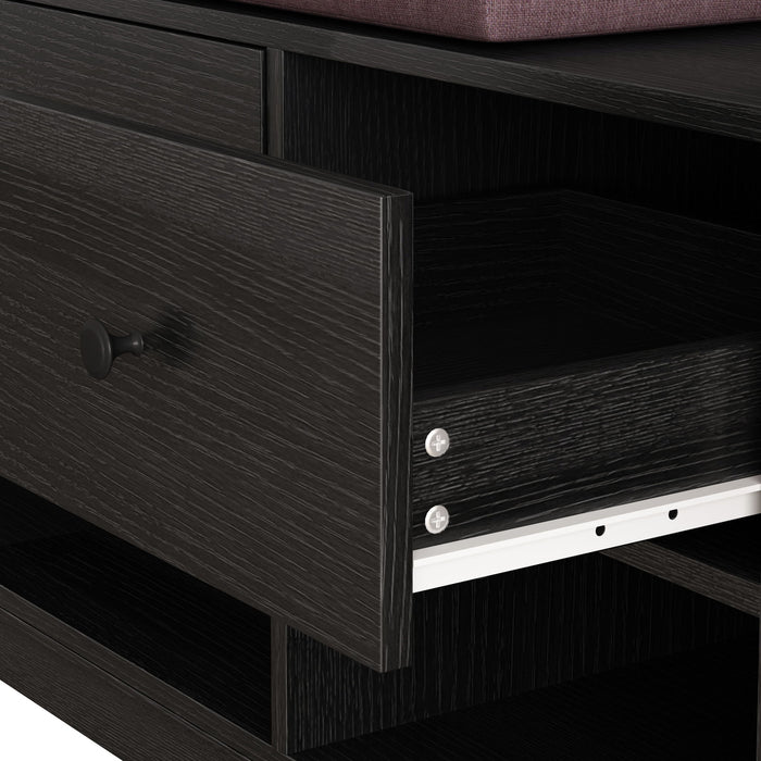 Hallway Hall Tree With Removable Cushion Bench, Coat Rack, Storage Shelves