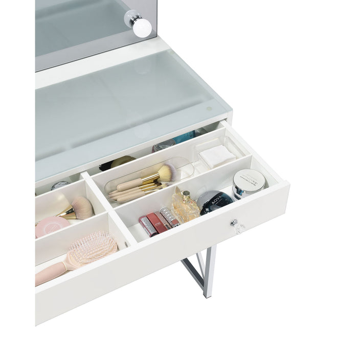 Hamlin - Makeup Vanity Table With Lighted Mirror And Padded Stool - White