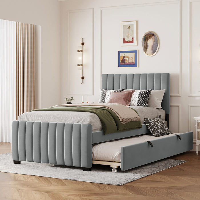 Upholstered Design Platform Bed With Trundle