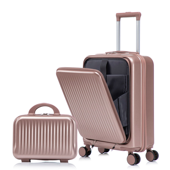 Luggage Set With Cosmetic Case, Combination Lock, Front Opening Design