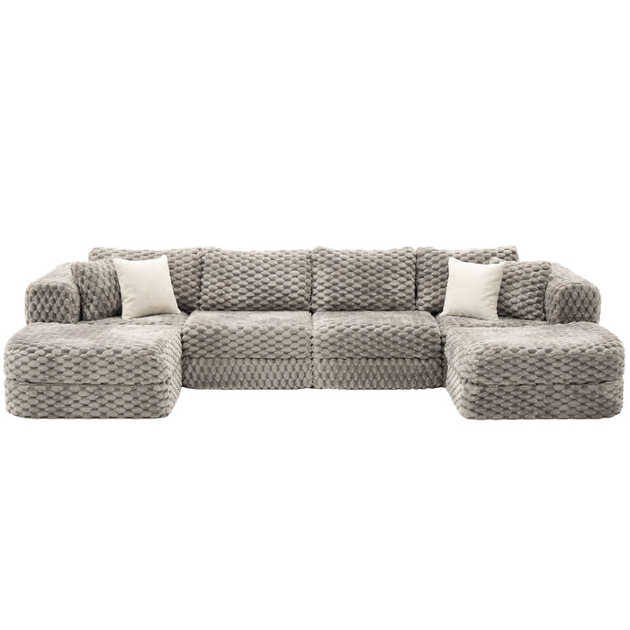 Modular Sectional Sofa, Boneless Couch With 2 Movable Ottomans