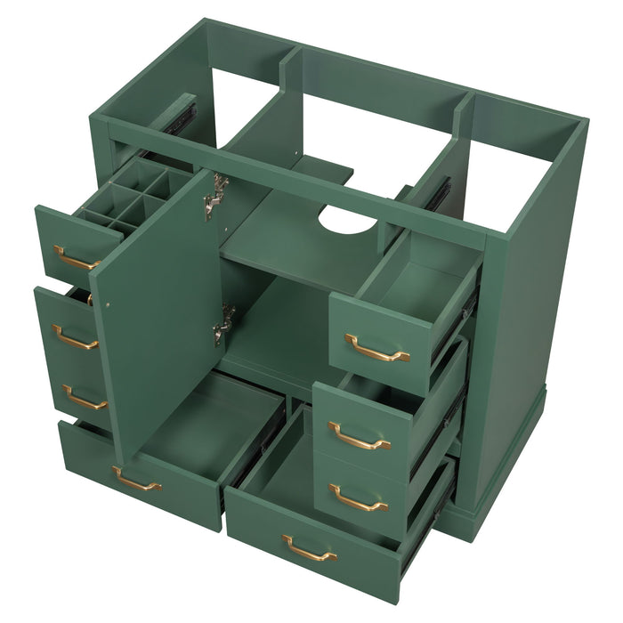 Modern Bathroom Vanity Base Only, 6 Drawer Storage With Adjustable Shelf