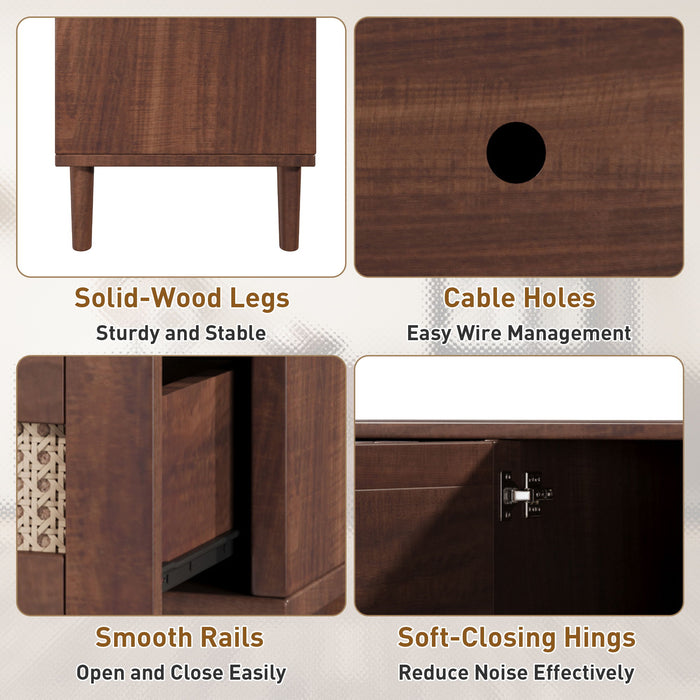 TV Stand, Media Console With 4 Drawers, Soft Closing Hinges - Dark Brown