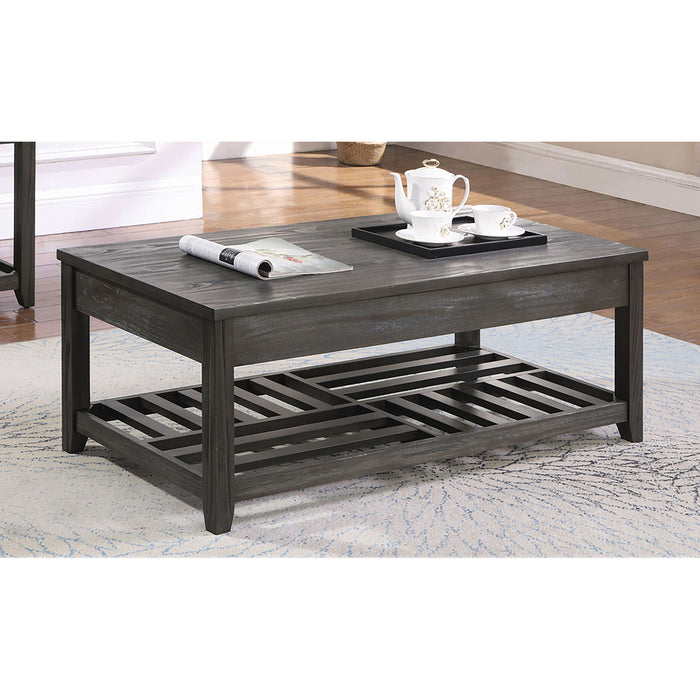 Lift Top Coffee Table With Geometric Bottom Shelf - Gray
