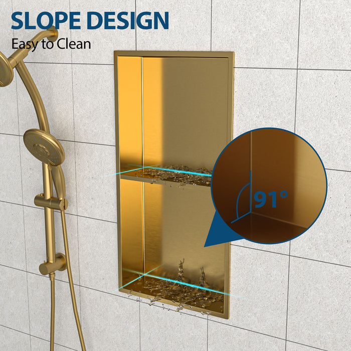 Modern Stainless Steel Shower Niche Double Shelf For Bathroom
