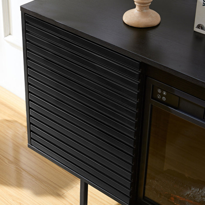 Oak Board Cabinet, The Middle Layer Board On Both Sides Of The Cabinet Can Be Adjusted, The Furnace Is Embedded In The Middle Grid With The Remote Control