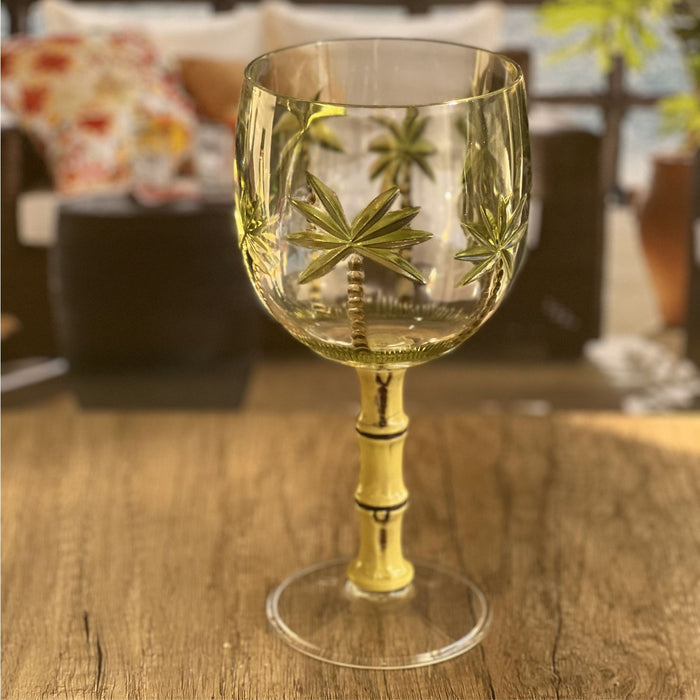 Leadingware Palm Tree Plastic Wine Glasses (Set of 4), Bpa Free Acrylic, Unbreakable, 16Oz - Clear