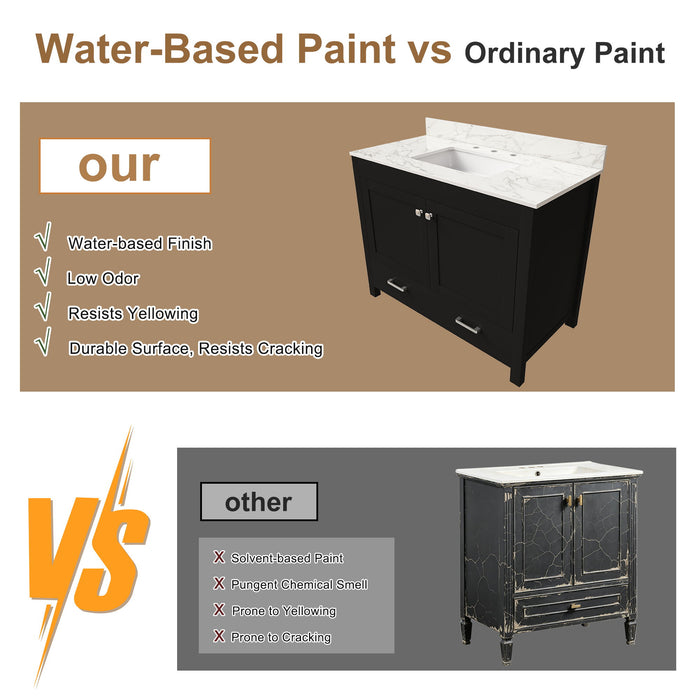 Bathroom Vanity Set, Sink And Faucet Holes Included - Black