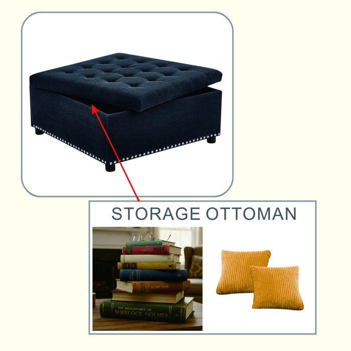 Square Tufted Storage Ottoman With Nailhead Trim