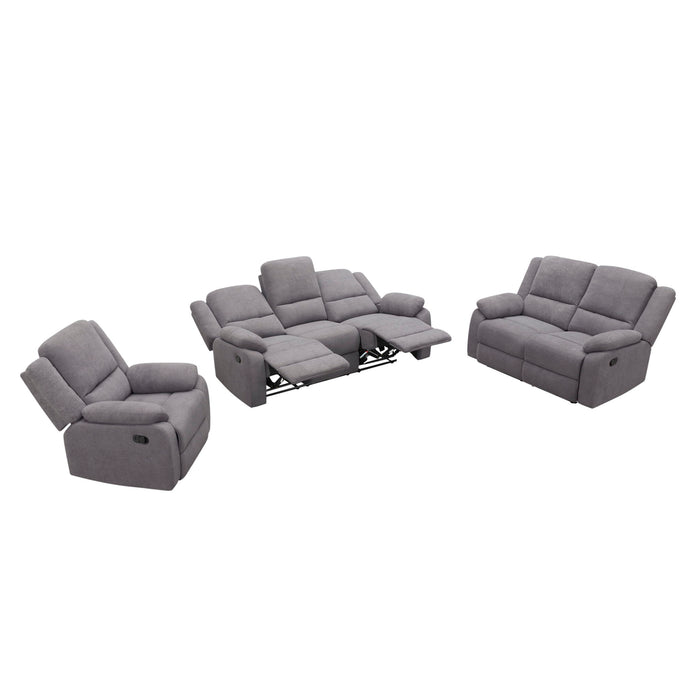 3 Piece Reclining Sofa Set With 150° Deep Recline, 3 Seat Couch, Loveseat & Single Recliner - Gray