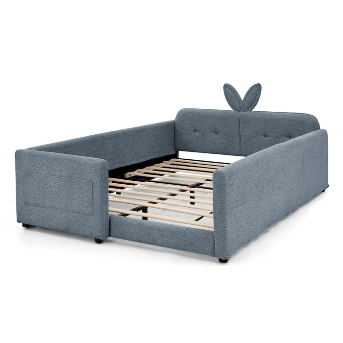 Cute Rabbit Ear Upholstered Platform Bed Frame With Safety Rail